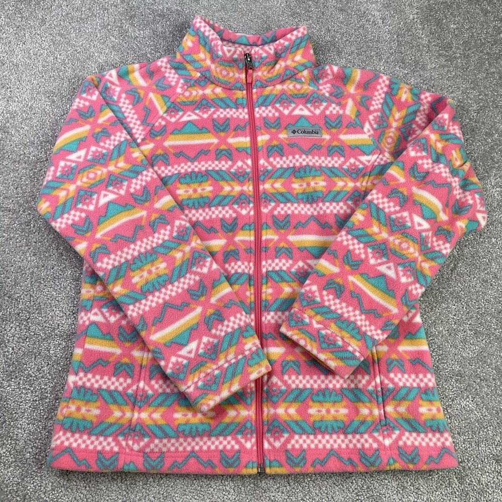 Columbia Fleece Jacket Girl’s XL Pink Southwestern Print Full Zip Pockets